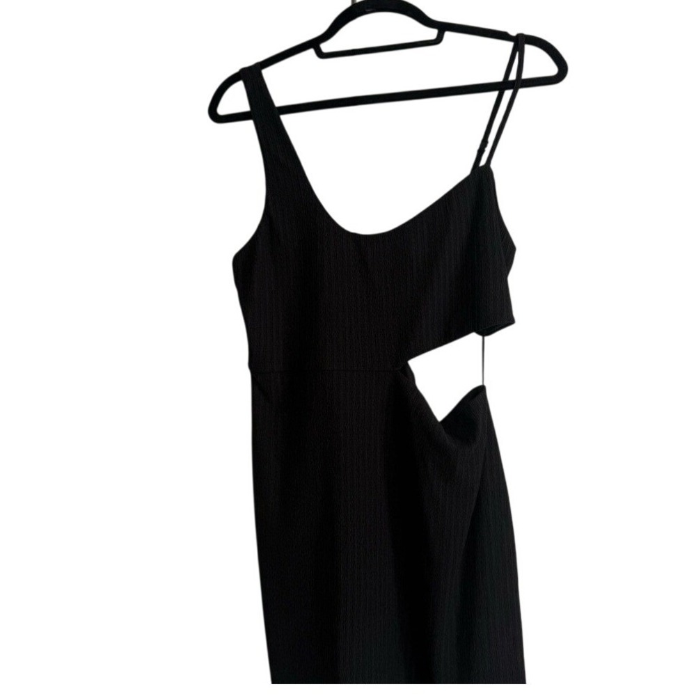Sophie Rue Black Cutout Asymmetrical Mini Dress Textured Crepe Size L NEW‎